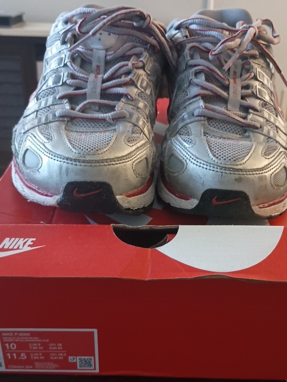 Nike P-6000 Silver and Red Running Sneakers